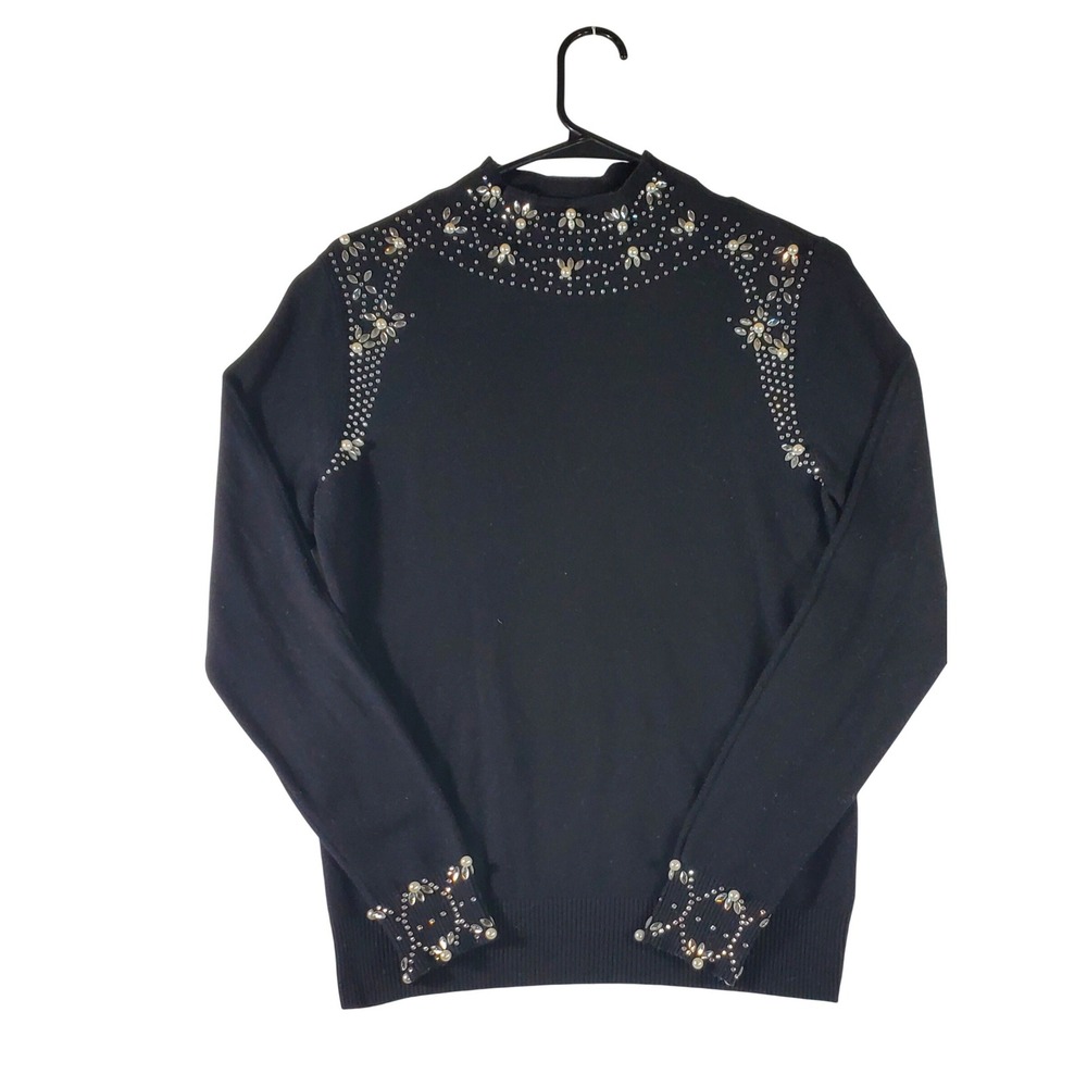Liquid Black Mock Neck Embellished Sweater Size Small‎